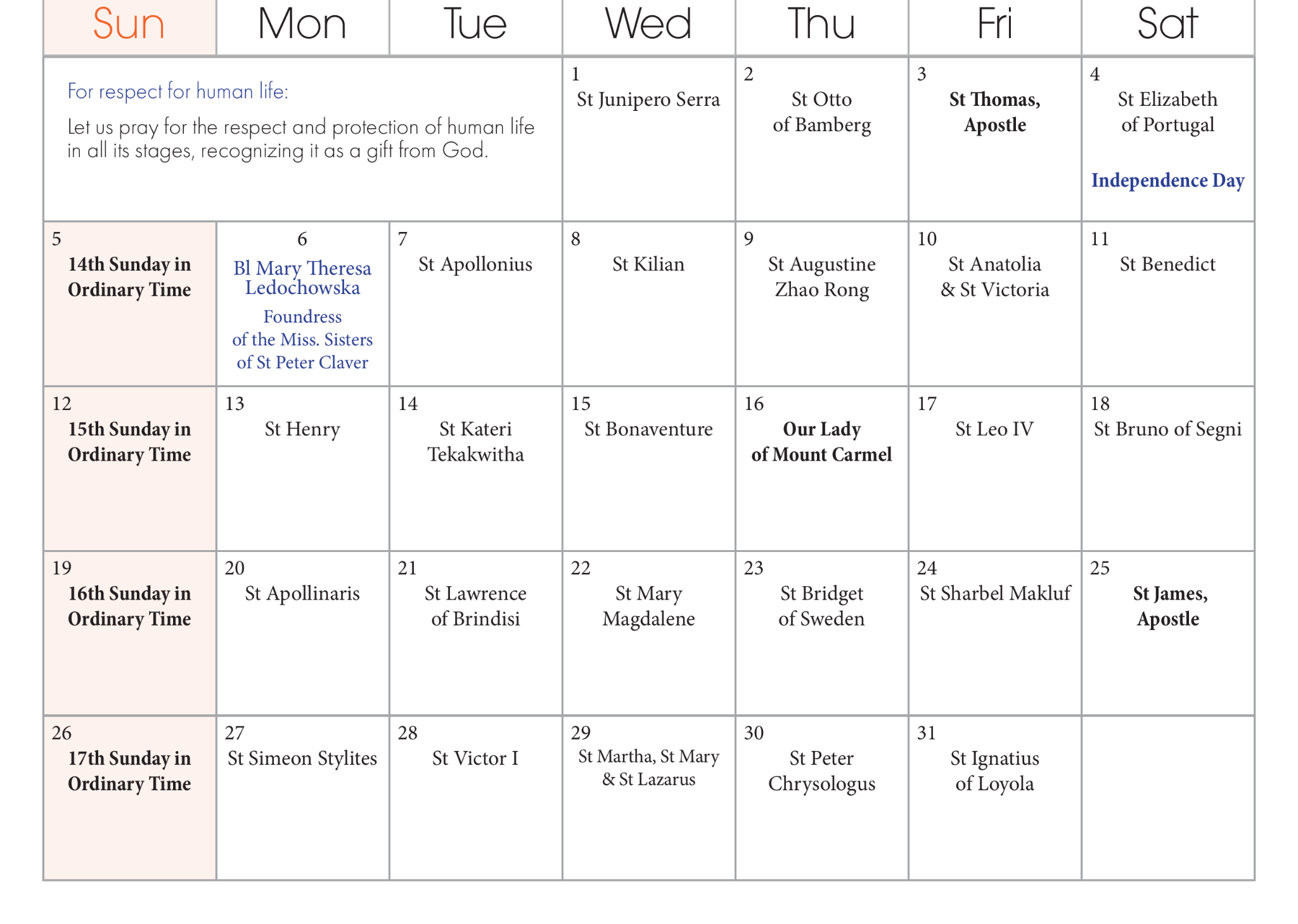English Calendar
